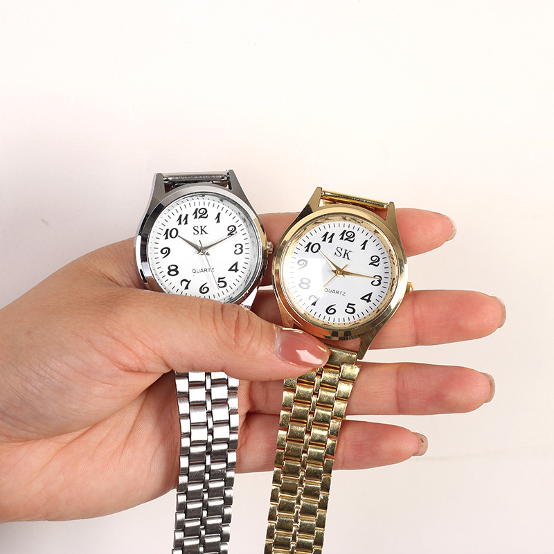 老人手表批发可调节合金带男女情侣手表大数字简约休闲学生手表男