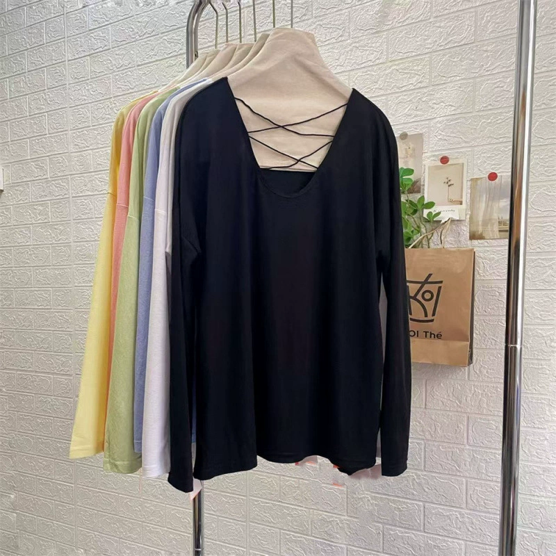 Футболка с длинными рукавами женская ранняя осень 2025 новый дизайн чувство нишевые тонкие рубашки без спинки