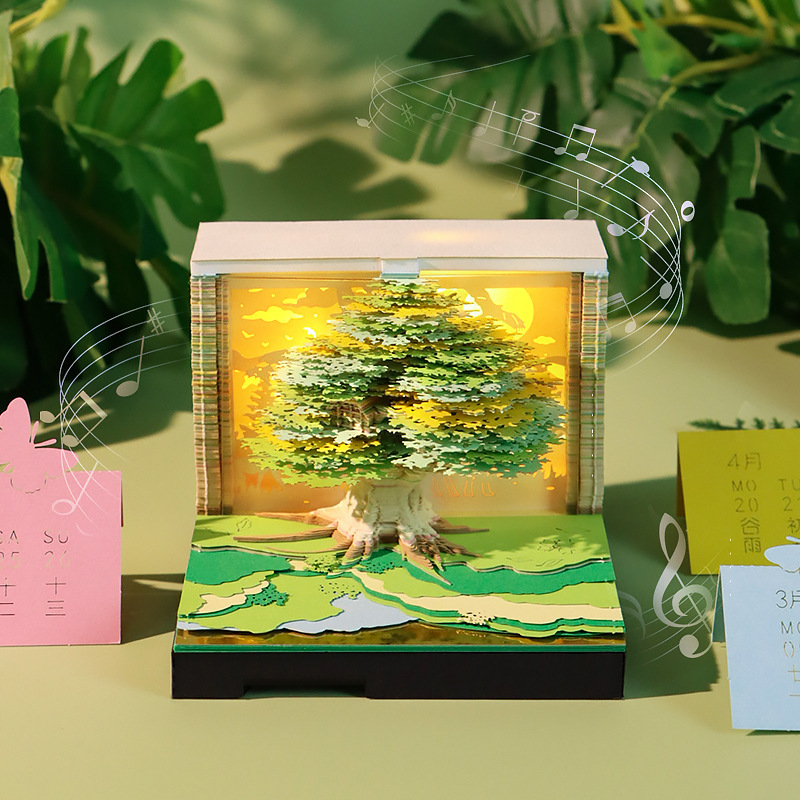 树居知音3d立体便签礼物纸雕手撕文创日历创意礼品台历便签本摆件|undefined