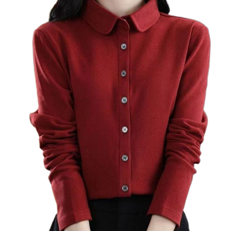 (2개) 양면 벨벳 셔츠 여성용 긴팔 최고 가을과 겨울 새로운 세련 된 패셔블 아우터 셔츠 슬리밍 내베이스 셔츠