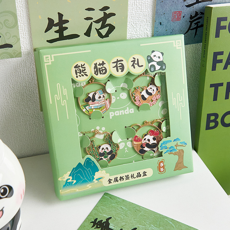 Lindo Panda aleación de zinc marcador caja de regalo lindo exquisito chica corazón creativo marcador estudiante lectura libro página clip