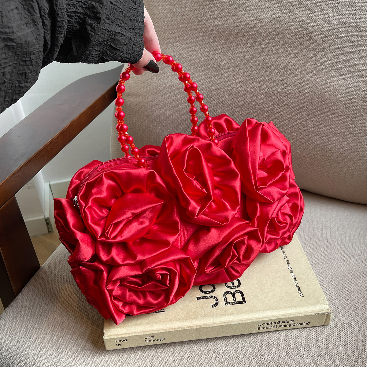 138g Weight Polyester Cotton Lining Material Zipper Closure Type Double Handle Strap Type Handbag, Evening Bag Bags Type Party Occasion Lace Material Flower Pattern Spring&Summer Season Women's Gender Elegant Style Pillow Shape Shape Black Red Lace Flower Pillow Shape Evening Bags 12