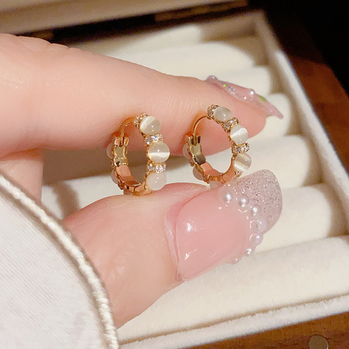 The same style small and exquisite transparent minimalist cat's eye stone earrings for women, unique design sense, delicate and fashionable earrings.