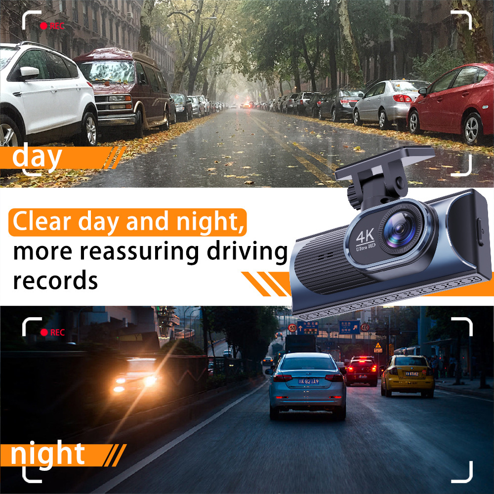 Cross-Border New Model Dash Cam with High-Definition 4K Front and Rear Dual Recording, Mobile Phone Wf Connectivity, Gps Driving Trajectory, In-Car Dvr
