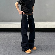 夏款新款巴黎bootcut黑色弯刀微喇牛仔裤美式显高显瘦直筒裤子
