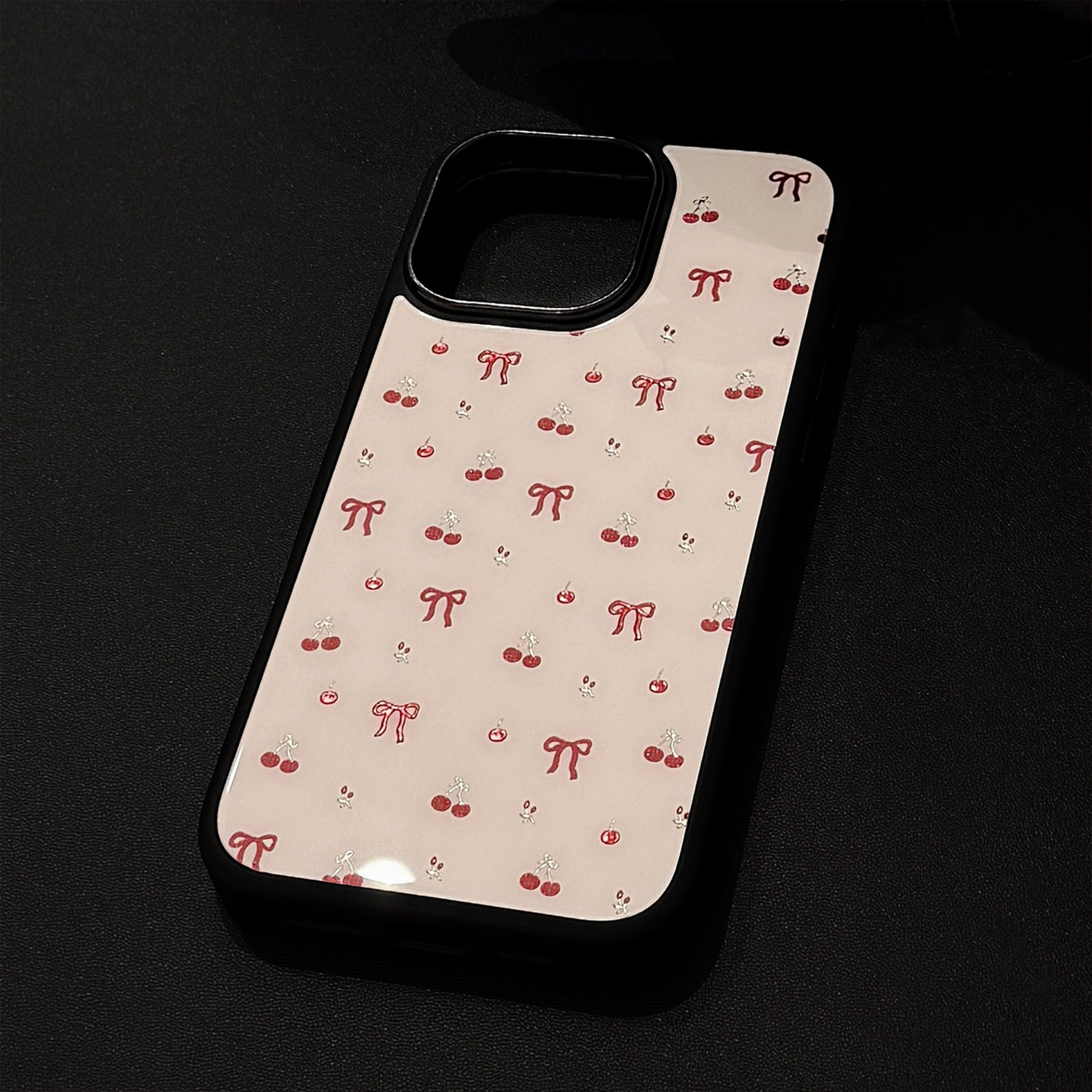 Premium Glass Phone Case With Gilt Cherry Design For Iphone_voghion.com