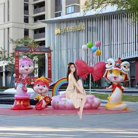 2025户外美陈春节玻璃钢吉祥物大蛇新年商场景观装饰雕塑座椅摆件