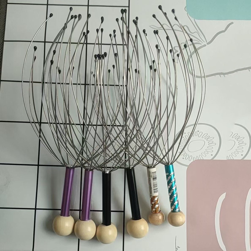 Wooden Bead Wire Soul Extractor Stainless Steel Wire Scalp Massager Octopus Head Scratcher Rs-8878