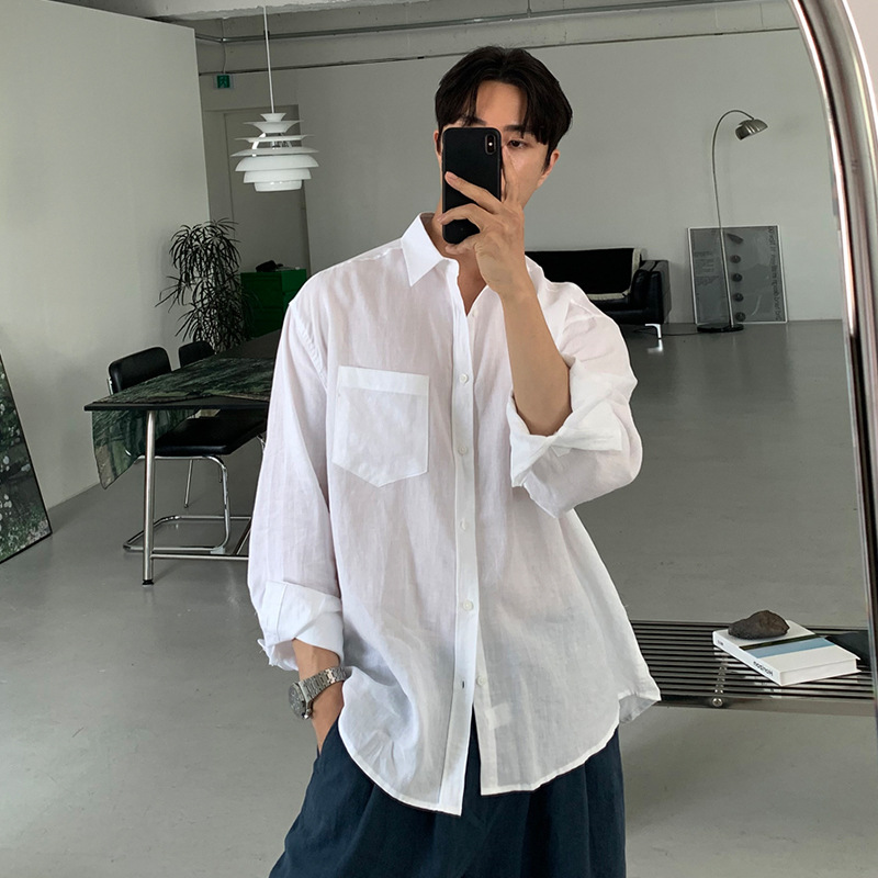 Light and Mature Style Sun Protection Long-Sleeved Cotton and Linen Shirt for Men, Summer Thin Breathable Shirt, Korean Style High-End Wear Jacket