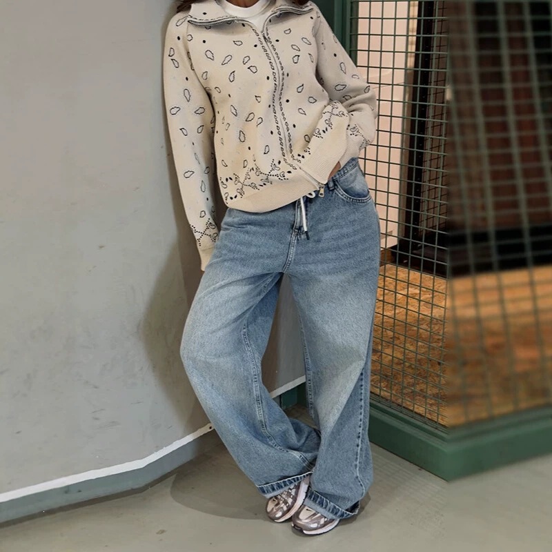 Cross-border American-style casual zippered jacquard knit cardigan jacket for women, stand-up collar, early autumn casual long-sleeve sweater