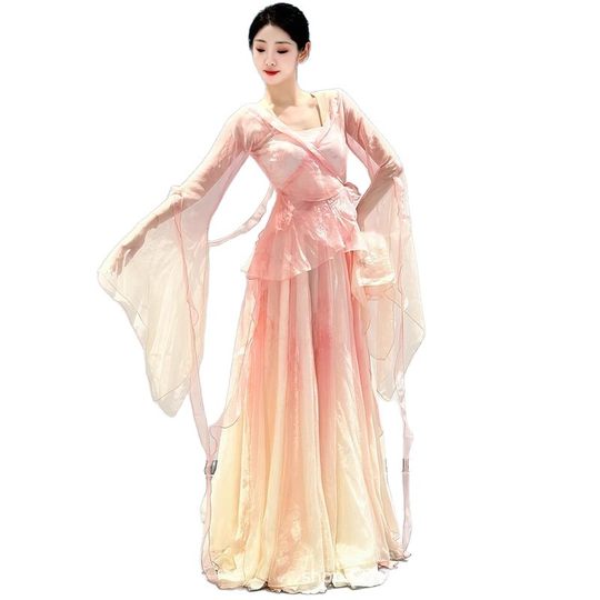 New Classical Practice Clothing, Spring Ode, Elegant and Fairy Chinese Dance Gradient Gauze Dress, Large Skirt Performance Clothing Set