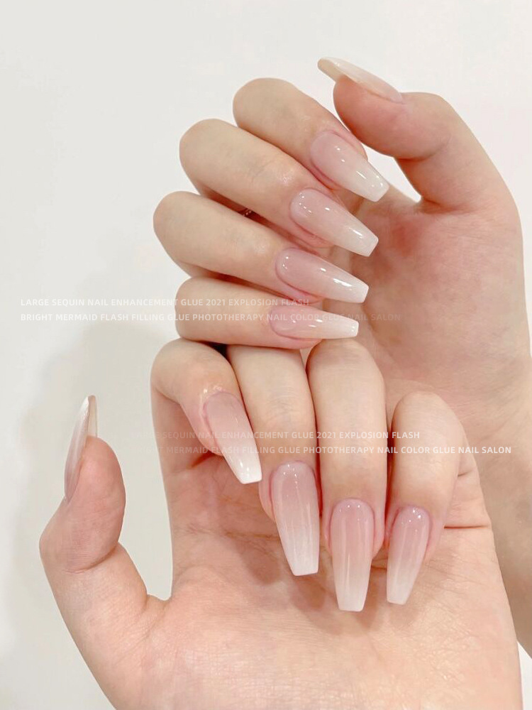 Nueva pieza de uñas ultrafina gota de agua larga almendra pegatinas completas cuadrado trapezoidal salón de uñas especial blanco lechoso gradiente tallado libre de molienda