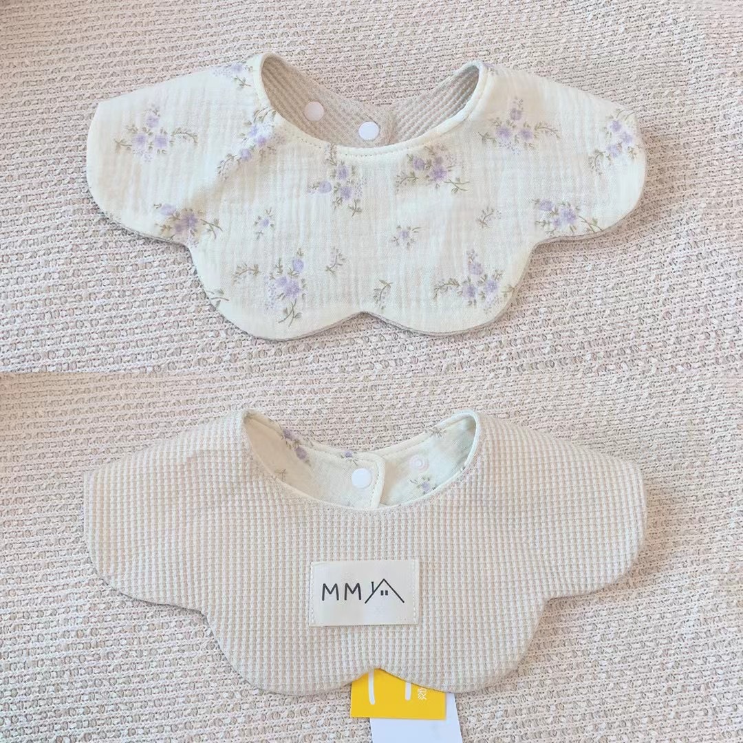 Ins Korean Style Baby Slippery Towel Pure Cotton Gauze Double-Sided Flower Baby Bib Anti-Spitting Slippery Bag Bib