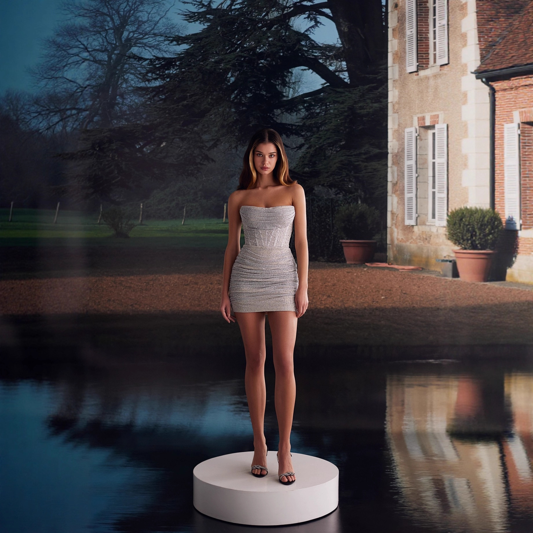 Foreign Trade European and American Sexy Tube Top Dress, Ladylike Elegant, Slim Hip-Hugging Skirt, Nightclub Party Sequined Tight Dress