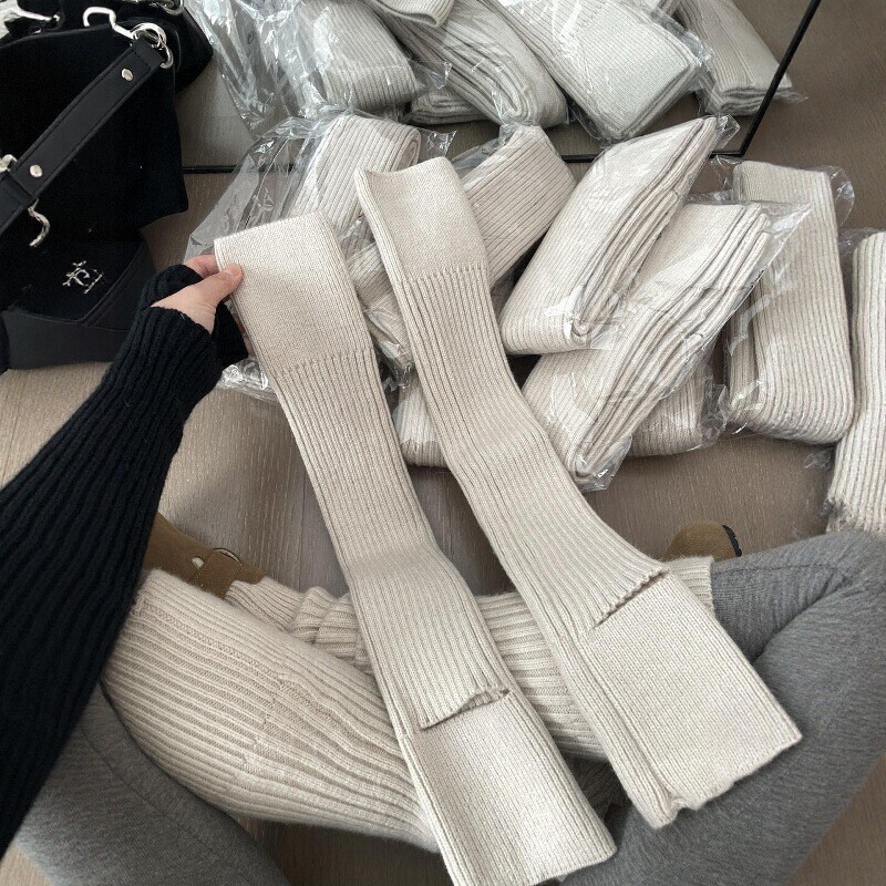 Knitted Leg Warmers Y2K Autumn and Winter Leg Warmers Korean Sweet Jk Preppy Style Mid-Calf Slouch Socks Women's Solid Color Calf Socks