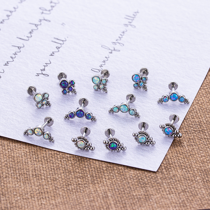 Fashion Round Stainless Steel Plating Inlay Artificial Gemstones Lip Stud 1 Piece display picture 3