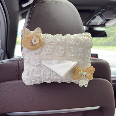 Paper Tissue Box, Car tissue box/set - yellow-flower-rabbit-ears-yellow-bow-puff-tissue-box