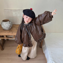 女童冬款外套韩版甜酷风皮衣新款女宝设计感夹棉加厚保暖花苞外套