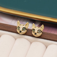 新款满钻锆石狐狸耳钉金色高级感轻奢耳饰可爱设计925银针耳环女