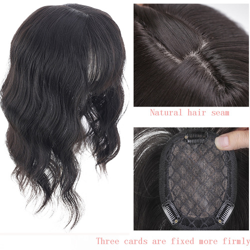 Cross-border Western False Hair Short Wavy Hairpiece for Women Topper for Women Hairline Concealer High-Temp Silk Full 35-45cm