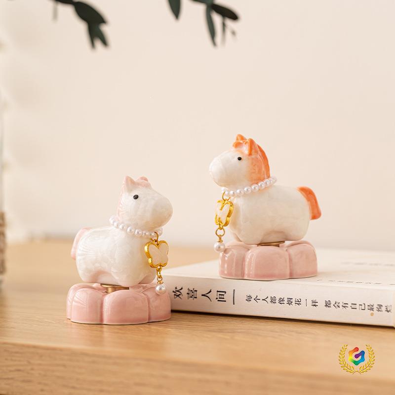 马年结晶釉转转成套批发葫芦转转乐摆件地摊摆摊旋转小马陶瓷