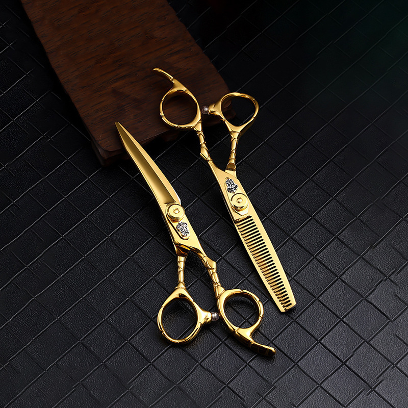 gold Hairdressing Professional Hair Cutting High-quality Platinum Flat Thinning Scissors, Hairdressing Tools_voghion.com