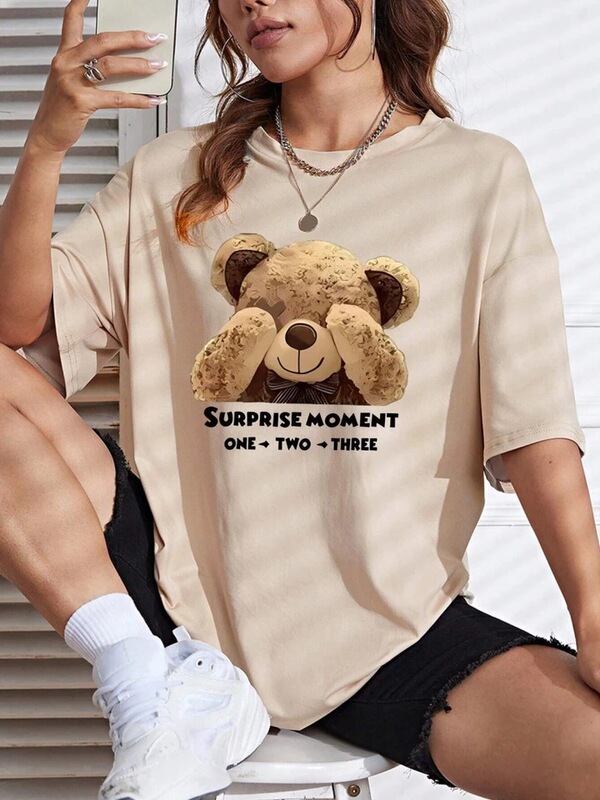 Surprise Moment One Two Three Teddy Bear Print Women T-Shirt Cotton Sports T-Shirt Oversized T-Shirt Streetwear Casual Clothing Surprise Moment One Two Three Teddy Bear Print Women T-Shirt Cotton Sports T-Shirt Oversized T-Shirt Streetwear Casual Clothing