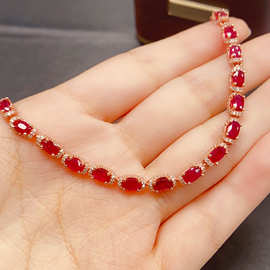 跨境天然红宝石手链女配饰小众高级感925银饰3*5时尚工厂直销