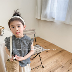 2024 Children's Clothing Summer New Products Girls Summer Clothes Korean Style Plaid Sleeveless Lace Summer Shirt 123202