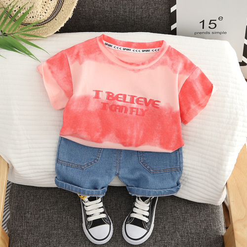 Children's Personalized Print Tie-Dye Short-Sleeve Summer Outfit Boy's Casual T-Shirt Kids Set Baby Clothes Two-Piece Set Dropshipping