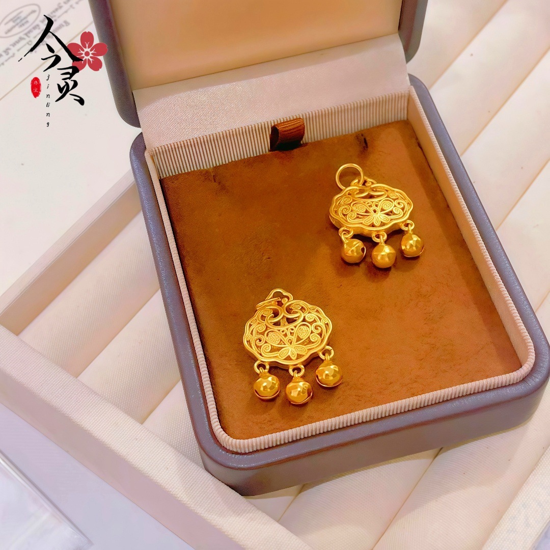 金店同款沙金蝴蝶平安锁吊坠长命富贵锁项链送女友铜镀金饰品批发