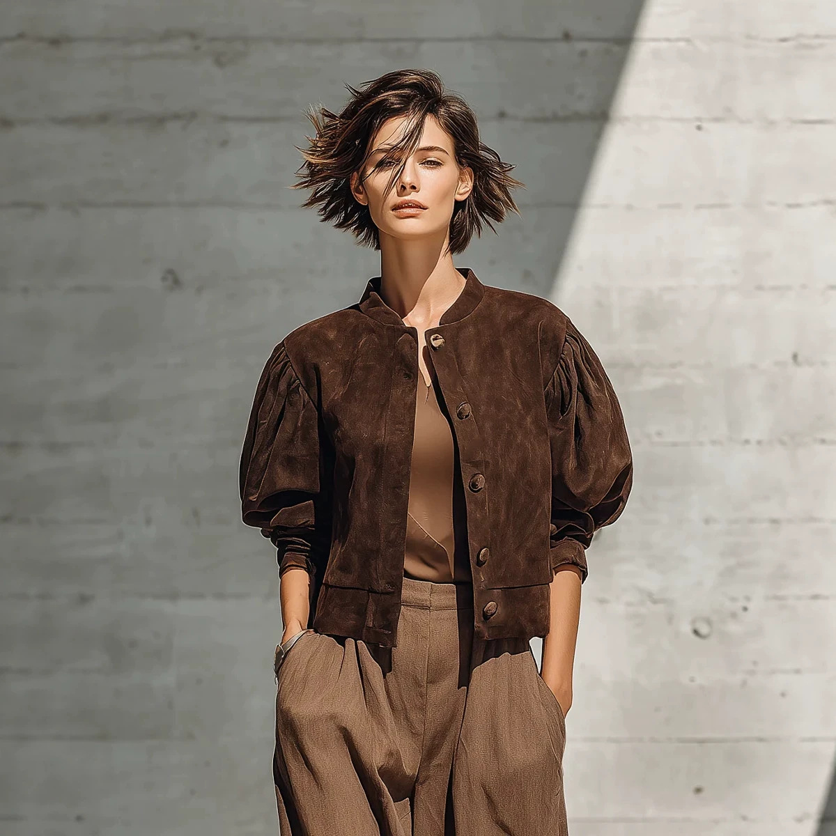 European and American foreign trade 2026 autumn and winter new women's casual fashion suede ruched slim-fit jacket pleated coat for women