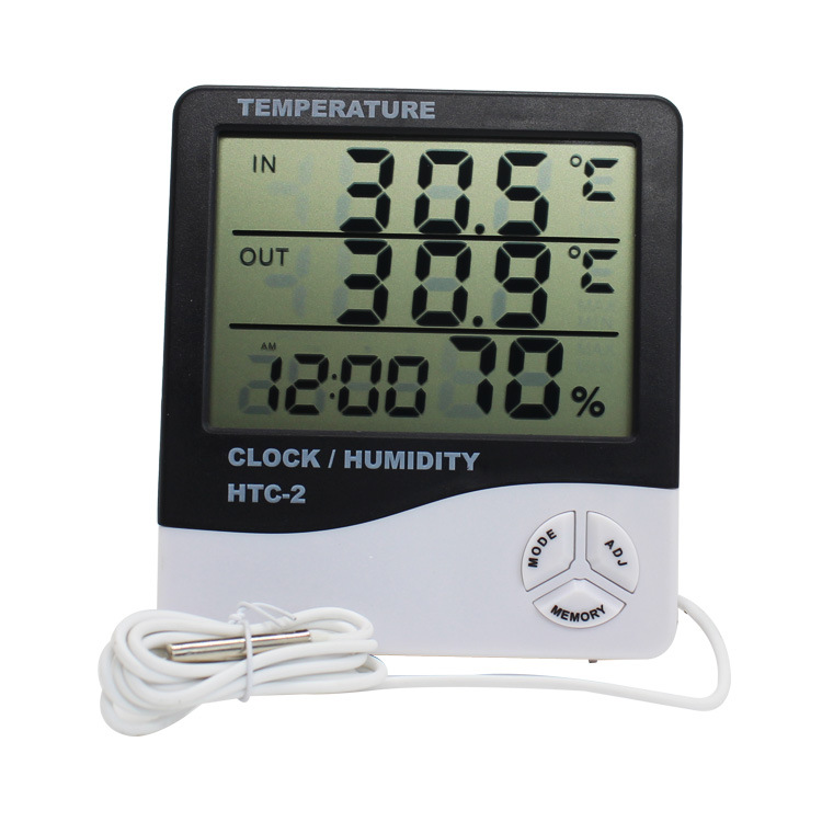 创意家居室内外大屏幕LCD电子数字温湿度计闹钟HCT电子温度计批发