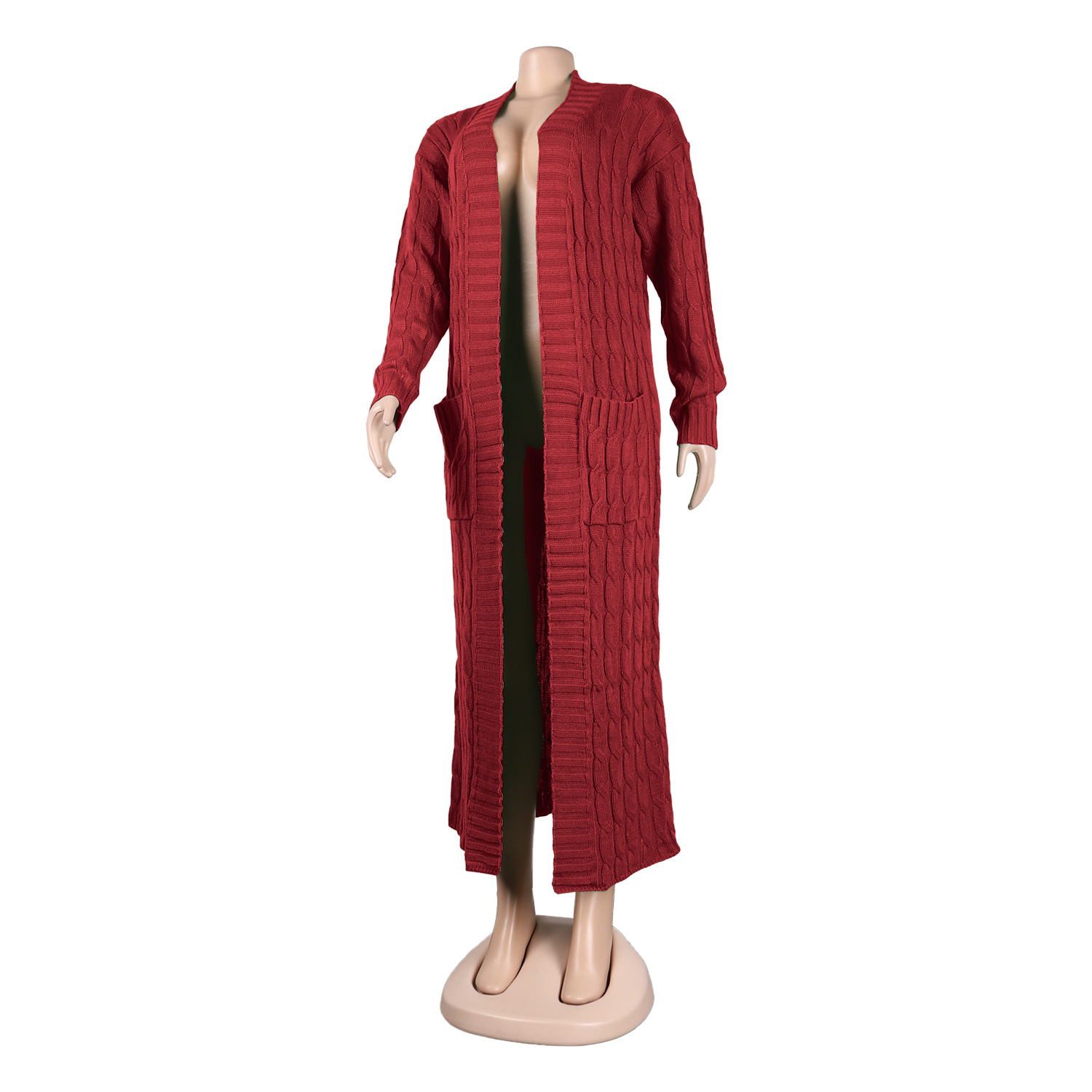 Damen Strickjacke Lang Aus Grobstrick In Unifarben Wintermantel_voghion.com