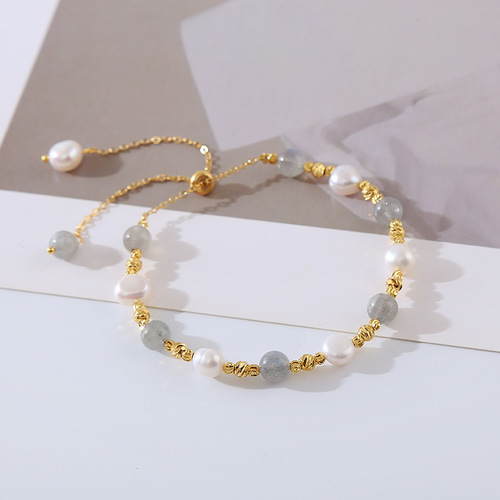 Summer New Baroque Pearl Bracelet for Women, Ins Korean Style Fashion, Unique Design, Pull-out Moonstone Bead String