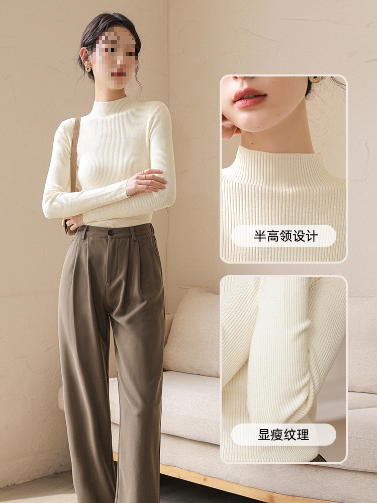 하프 하이 칼라 니트베이스 셔츠 여성용 가을 및 겨울베이스 내복 가을 미드 칼라 겨울 탑 겨울 우아한 기모 스웨터