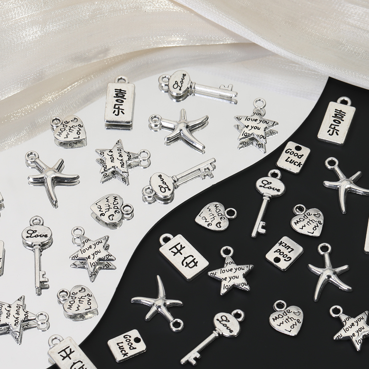 diy饰品配件锌合金吊坠爱心五角星字母吊牌小挂件 手机链项链配饰