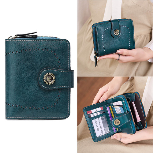Women's 2025 Fashion Lattice Wallet Short Zipper Large Capacity Purse Retro Card Holder