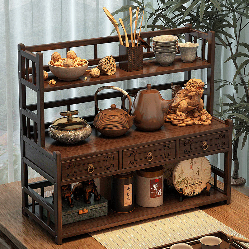 Furniture New Chinese Style Display Tea Tea Set Display Rack Tea Room Decoration Ornaments Display Rack Ancient Rack Bamboo