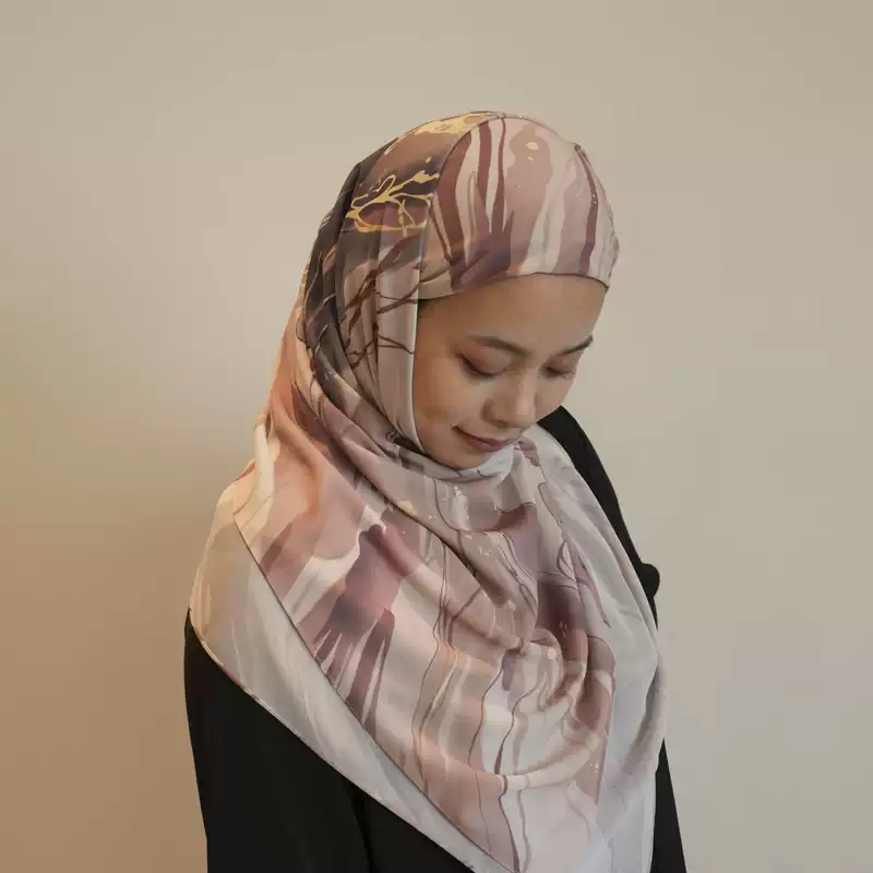 Bofu 2025 Cross-border Golden Flow Sand Earth Color Square Hijab tie printed head scarf
