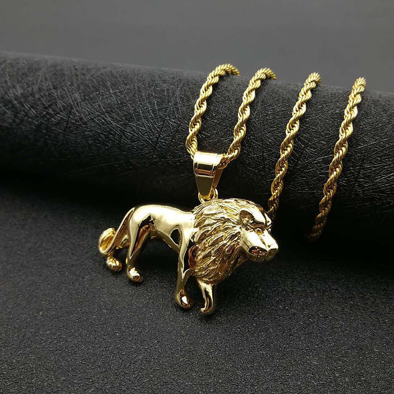 Hip-Hop-Hiphop-Schmuck Titanstahl-Halskette mit männlichem Löwenkopf-Anhänger_voghion.com