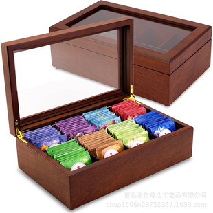 Wooden Vintage Living Room Tea Bag Box Household Dresser Jewelry Necklace Storage Box Transparent Sundries Storage Box with Lid