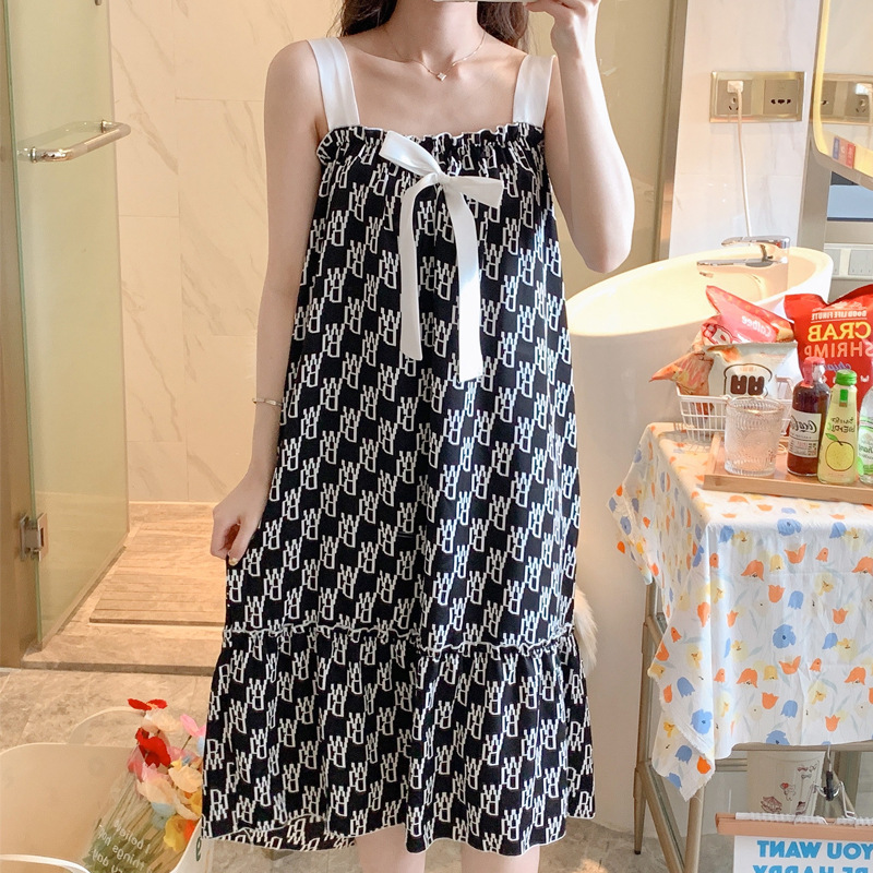 Correa de verano camisón chica con almohadilla de pecho pijamas correa de arco de seda artificial sexy desgaste del hogar lindo sexy