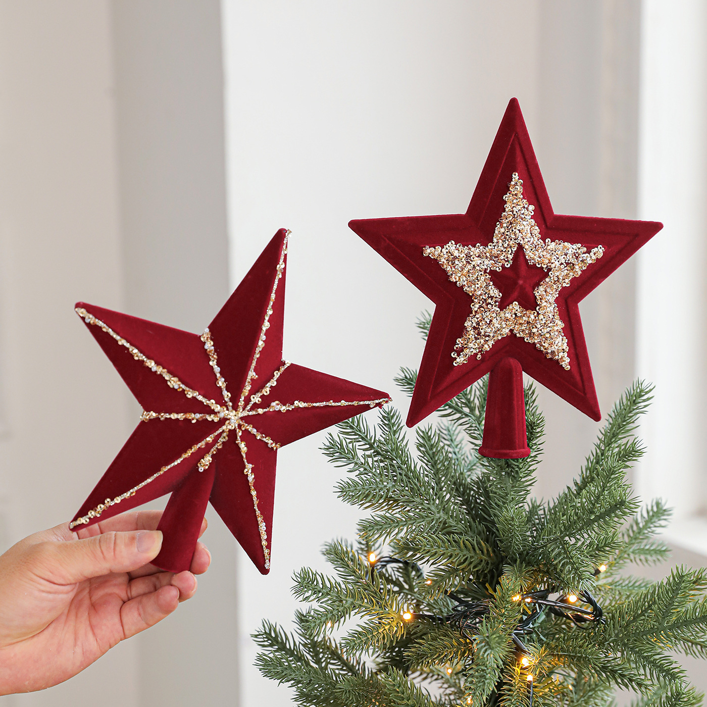 Nuevos productos transfronterizos árbol de Navidad estrella en polvo de oro de alta calidad estrella de pentacos estereoscópica estrella de decoración de Navidad