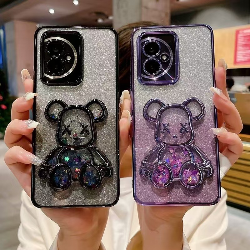 适用VIVO S50闪粉电镀流沙熊手机软壳S50PROMINI精孔防摔保护套