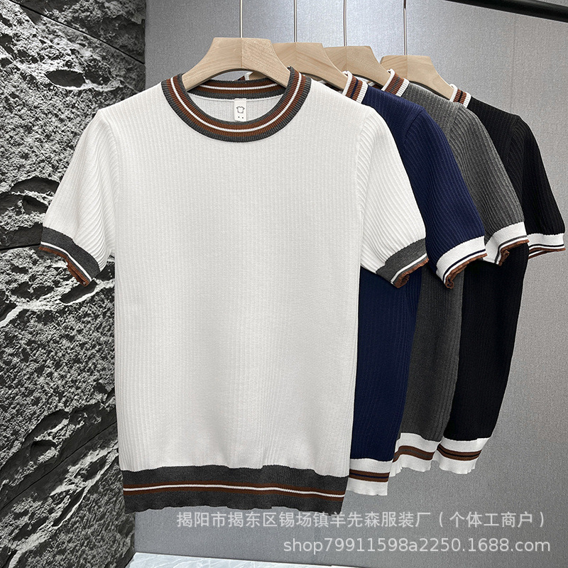 Summer sweater with a round collar