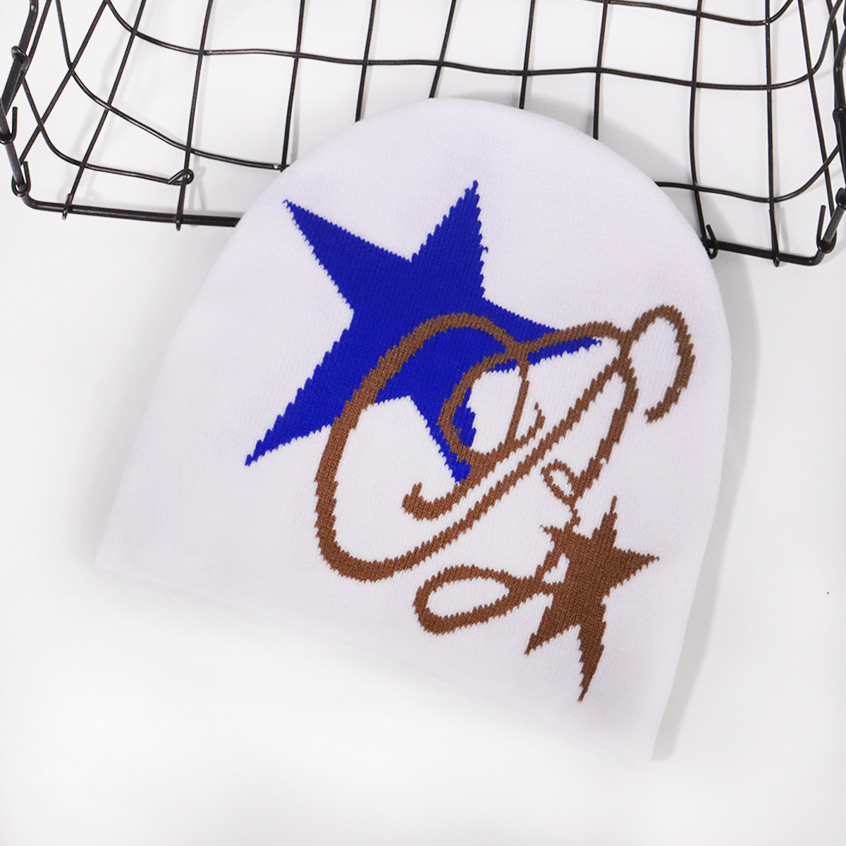 Men's Knitted Beanie Hat Five Pointed Star Pattern Winter Warm_voghion.com