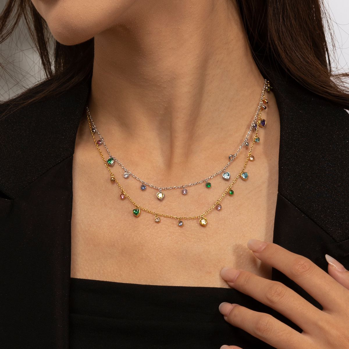 Collar de acero inoxidable de alta calidad ligero y lujoso, collar de oro y plata multicolor no se desvanece