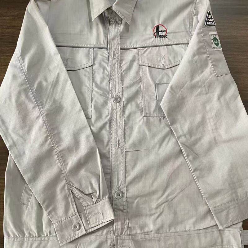 Sinopec 夏薄型メッシュ帯電防止作業服反射ストリップスーツ油田防汚通気性男性労働保護服|undefined