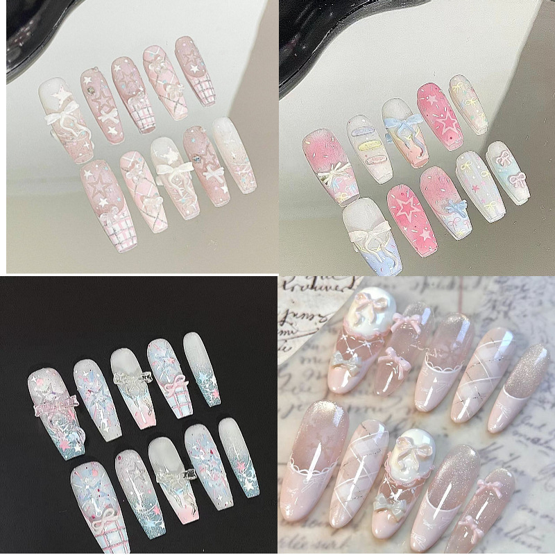 Sea Salt Leopard Print Cat Eye Manicure Handmade Wearable Ins High-End French Pearl Bow Whitening Nail Patch